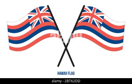 Two Crossed Waving Hawaii Flag On Isolated White Background. United States (USA) Flag Vector Illustration. Stock Vector