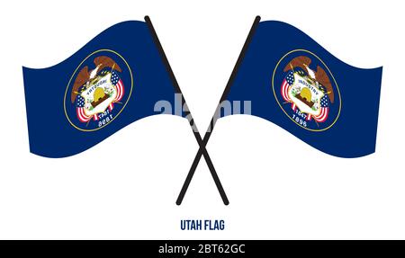 Two Crossed Waving Utah Flag On Isolated White Background. United States (USA) Flag Vector Illustration. Stock Vector