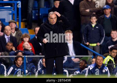LONDON, UK APRIL 14: Chelsea's Manager Avram Grant looks dazed at Wigans last minute equaliser during Premiership League between Chelsea and Wigan Ath Stock Photo