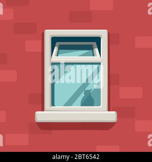 apartent window on red brick wall Stock Vector