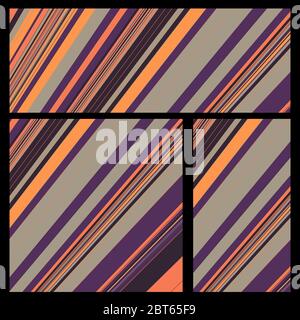 Background set for social media, site header, blog. Violet, gray, orange shades. Evening warm colors. Bundle 3 in 1 - horizontal, 1x1 and vertical 9x1 Stock Vector