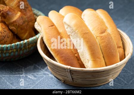 Assorted breads on a basket good breakfast Stock Photo