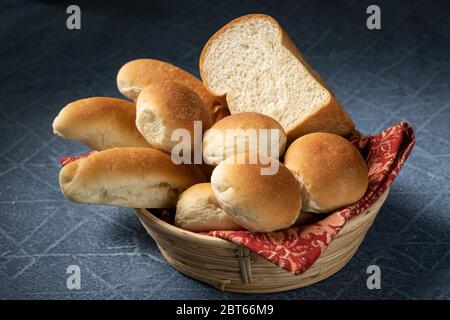 Assorted breads on a basket good breakfast Stock Photo