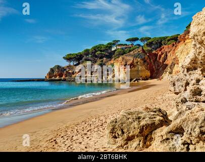 Olhos d'Agua beach empty, near Albufeira, Algarve, Portugal Stock Photo