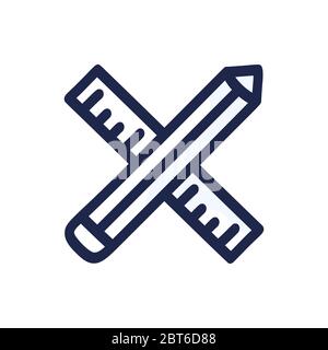 hand drawn crossed pencil and ruler cartoon vector illustration in doodle style isolated on white Stock Vector