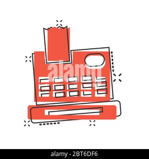 Cash register icon in comic style. Check machine cartoon vector ...