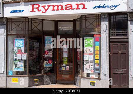 Chichester, West Sussex, UK, May 22, 2020. Ryman Stationary shop established 1893 on East Street the shopping centre of Chichester. Stock Photo