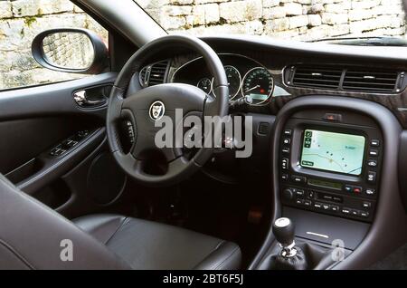 2001 Jaguar X Type 2.5 interior. Driving in France. Stock Photo