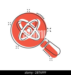 Science magnifier icon in comic style. Virus search cartoon vector illustration on white isolated background. Chemistry dna splash effect business con Stock Vector