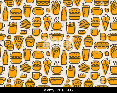 Food seamless pattern. Restaurant menu, cafe background vector illustration Stock Vector