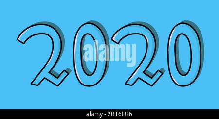 2020 doodle text design, invitation or greeting card on a blue background. Stock Vector