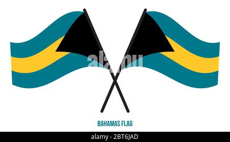 Two Crossed Waving Bahamas Flag On Isolated White Background. Bahamas Flag Vector Illustration. Stock Vector