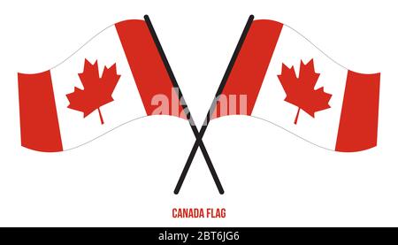 Two Crossed Waving Canada Flag On Isolated White Background. Canada Flag Vector Illustration. Stock Vector