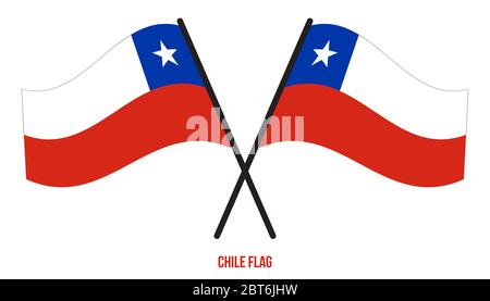 Two Crossed Waving Chile Flag On Isolated White Background. Chile Flag Vector Illustration. Stock Vector