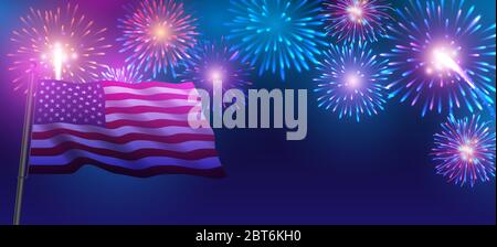 Fireworks background for 4th of July Independense Day. Fireworks and flag vector illustration Stock Vector