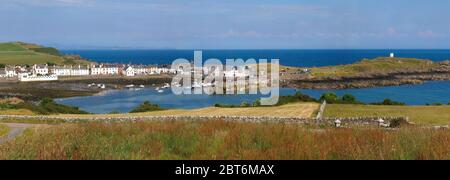 Panoramic of The Isle of Whithorn village and moorings, Machars Stock Photo