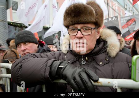 Moscow, Russia. 13rd of January, 2013 Opposition leader Mikhail Kasyanov at the head of a liberal column takes part in the March of the opposition along the boulevards of Moscow 'March against scoundrels' in Moscow, Russia Stock Photo