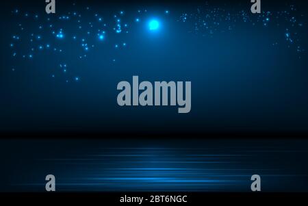 Background of the sea and the night sky with glittering stars, Dark blue gradient abstract. Stock Vector