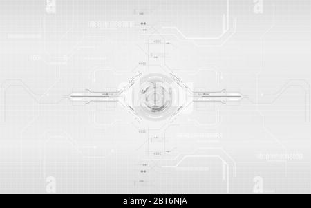 Digital communication network system computer design elements, Gray and white circle geometric technology abstract background. Stock Vector