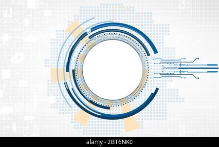 Abstract blue circles geometric structure elements technology background, Digital communication various network system computer design. Stock Vector