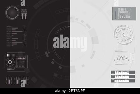 Abstract digital structure elements technology communication network design, Monochrome background futuristic energy science system. Stock Vector