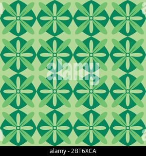 geometrical seamless pattern design for textiles, wallpapers, web background, tiles & floor designs in green dark & tint colors Stock Vector