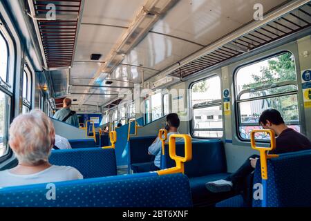 Budapest, Hungary - June 26, 2019 : Interior of train Stock Photo