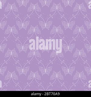 linear butterflies seamless vector lilac pattern Stock Vector