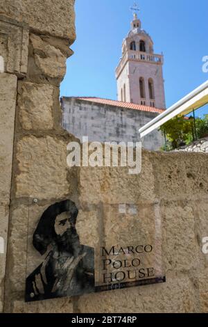 Marco Polo House and Katedrala Svetog Marka in Korcula Town, Korcula, Dalmatia, Croatia, Europe Stock Photo