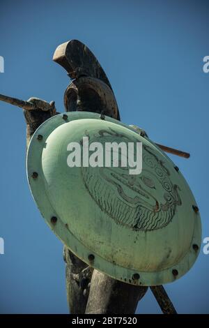 This monument commemorates the battle where 300 Spartan soldiers held off a Persian army for three days Stock Photo