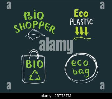 Eco and Bio Calligraphic Letterings Set. Lettering with eco friendly ...