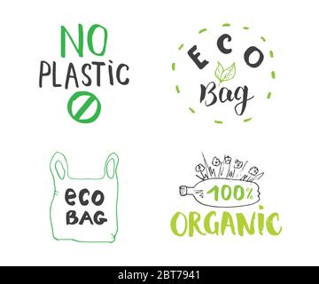Eco and Bio Calligraphic Letterings Set. Lettering with eco friendly ...