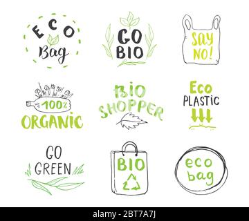 Eco and Bio Calligraphic Letterings Set. Lettering with eco friendly ...