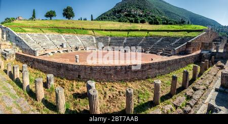 Ruins of the Theater of Ancient Messini at Peloponnese, Greece Stock Photo