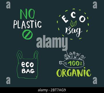 Eco and Bio Calligraphic Letterings Set. Lettering with eco friendly ...