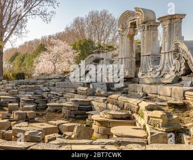 Ruins of the Old Summer Palace (Yuanmingyuan), imperial residence and a complex of palaces and gardens in Beijing, China, destroyed by Anglo-French fo Stock Photo