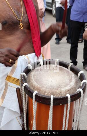 Chenda Melam - Kerala Traditional Music, Drummers of Kerala, (Temple Musics playing with Traditional Drums), Artists in Temple (Photo © Saji Maramon) Stock Photo