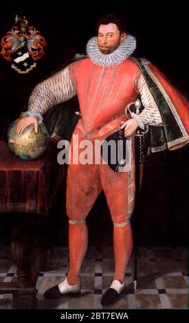 Francis Drake. Portrait of Sir Francis Drake (1540-1596), oil on panel by unknown artist c.1581 Stock Photo