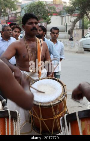 Chenda Melam - Kerala Traditional Music, Drummers of Kerala, (Temple Musics playing with Traditional Drums), Artists in Temple (Photo © Saji Maramon) Stock Photo