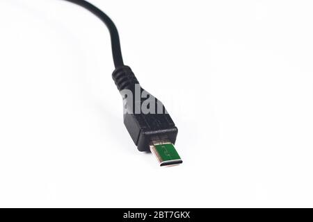Black micro USB cable isolated on white background Stock Photo