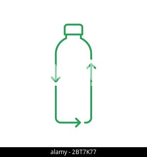 Recycle bottle line icon. Plastic bottle with recycling arrows. Zero waste and sustainability concept. Plastic pollution. Green outline on white Stock Vector