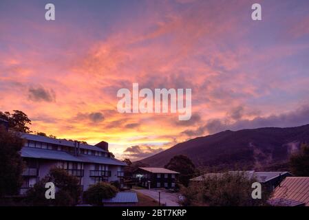A dramatic sky over Thredbo in the Snowy Mountains Stock Photo