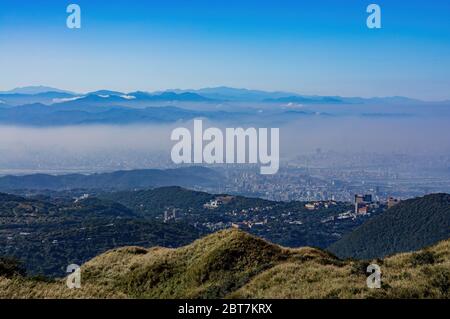 Aerial view of the Chinese Culture University and cityscape from Yangmingshan National Park at Taipei, Taiwan Stock Photo