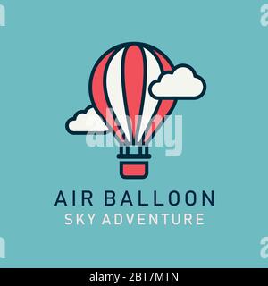 Flat image hot air balloons airship. Aerostat image in lineart style Stock Vector