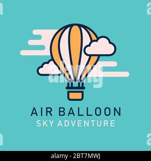 Flat image hot air balloons airship. Aerostat image in lineart style Stock Vector