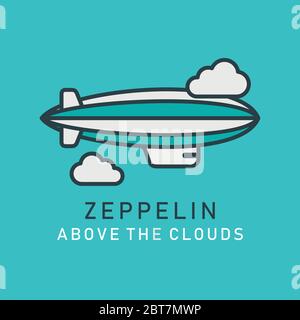Flat image of zeppelin in lineart style. Airship blimp zeppelin Stock Vector