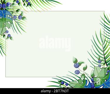 floral style card design with forest greenery blue leaves. natural, botanical, elegant template Stock Vector