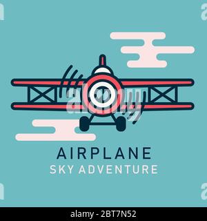 Retro airplane flat image. Retro airplane flying in the sky Stock Vector
