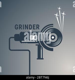 Manual angle grinder vector image. Silhouette of a working angle grinder Stock Vector