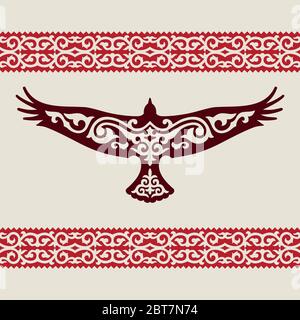 The symbol of Kazakhstan is a golden eagle with a traditional Kazakh ornament. Stock Vector